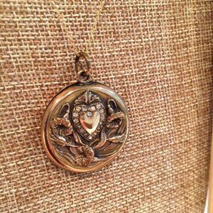 Antique Locket Carved Floral & Heart in RG